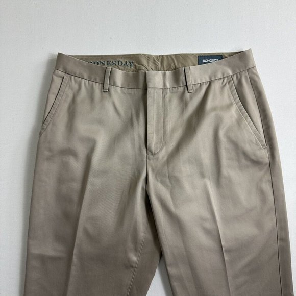 Bonobos Wednesday Pants Men's 33x32 Beige Flat Front Straight Leg Casual Chino - Picture 3 of 9